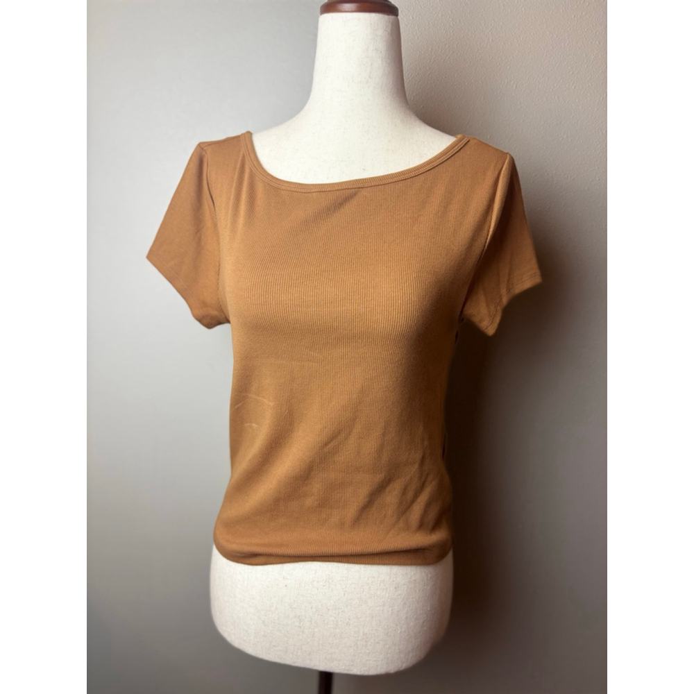 Women's Aeropostale Brown Ribbed Short Sleeve Tee L y2k casual preppy